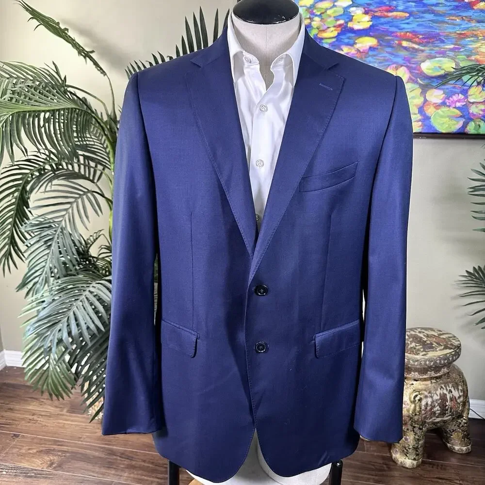 Massimo Dutti Men 46R Sportcoat Super 130s Wool Tonal deep blue